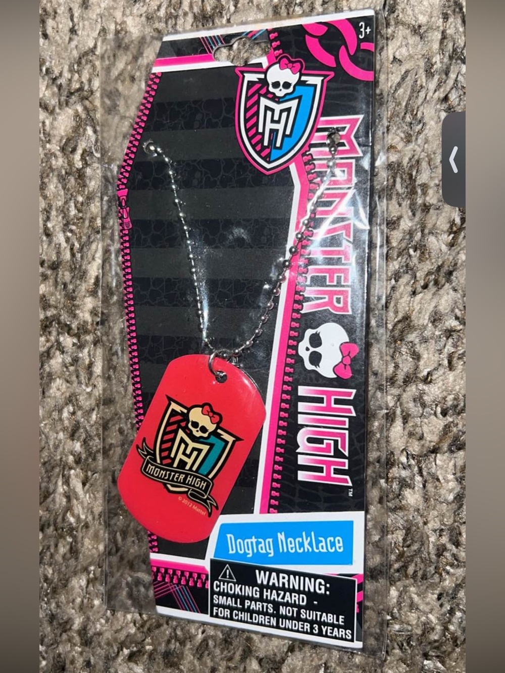 Monster high hot pinkand black logo dogtag necklace